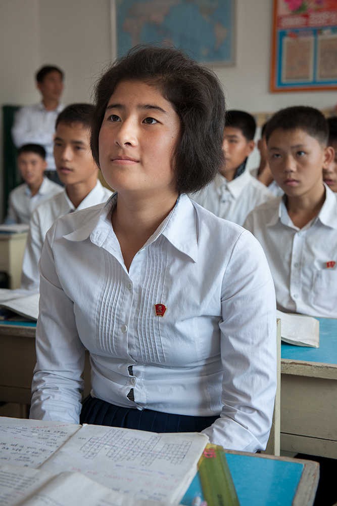 Students in a high school English class in Pyongsong, North Korea.