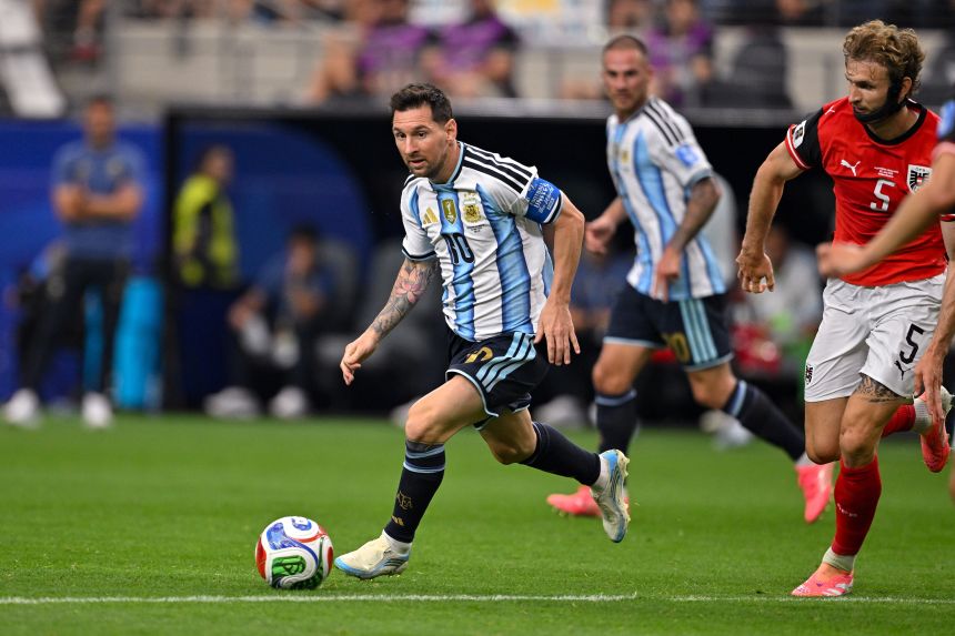 Argentina forward Lionel Messi in action during a Group J match between Argentina and Austria.
