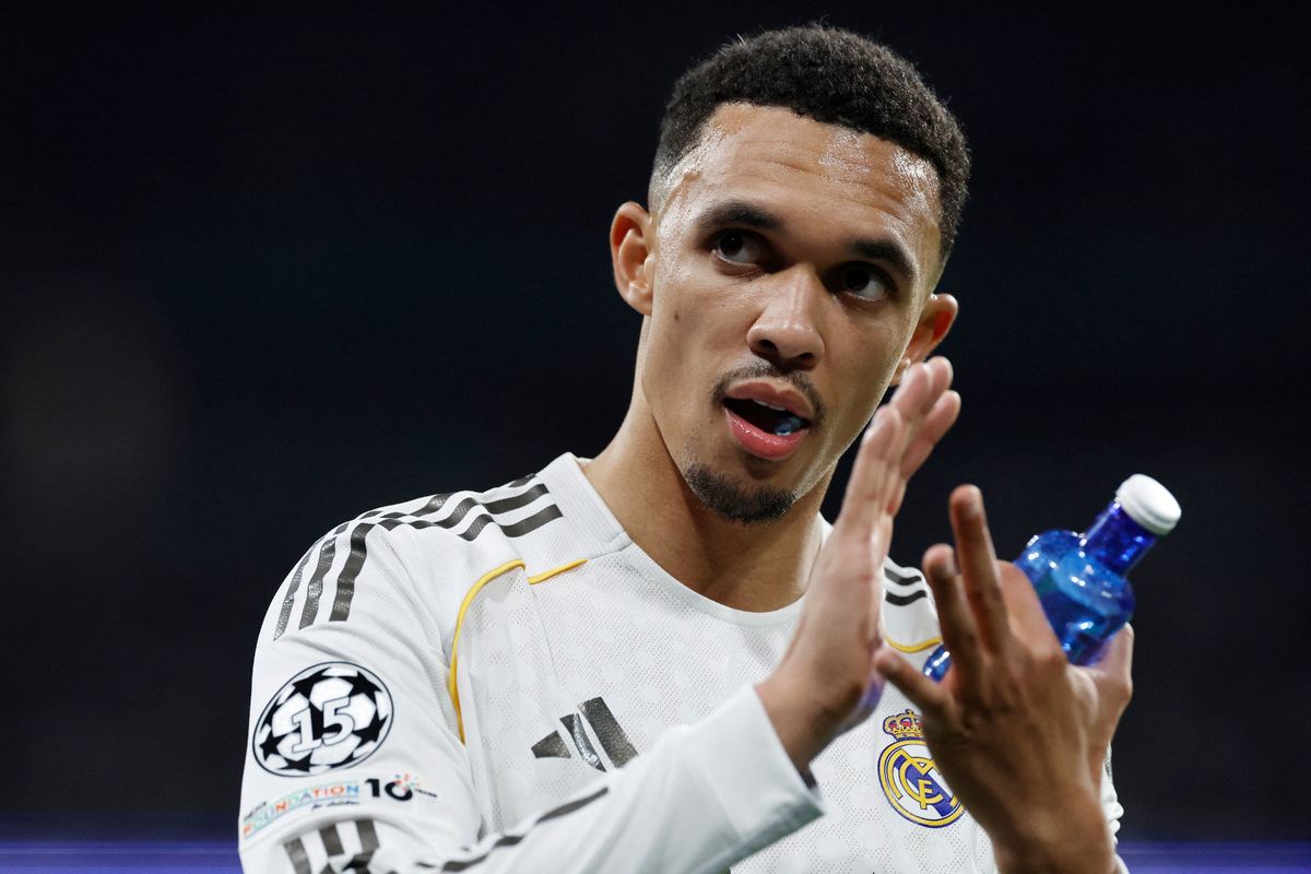 Real Madrid's English defender #12 Trent Alexander-Arnold is substituted during the UEFA Champions League last 16 first leg football match between Real Madrid CF and Manchester City at Santiago Bernabeu Stadium in Madrid on March 11, 2026.