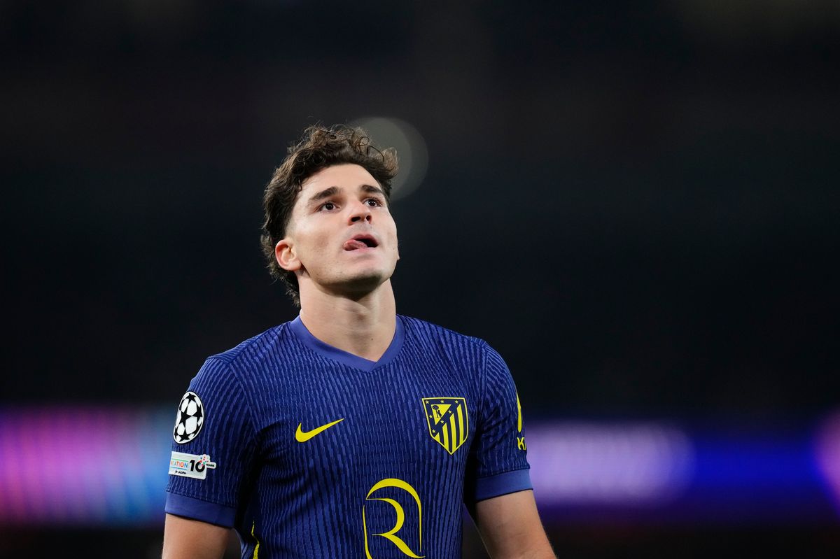Julian Alvarez of Atletico Madrid looks on