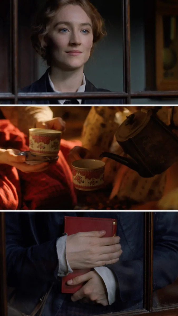 Saoirse Ronan in "Little Women" holding a book