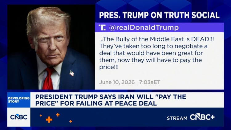 President Trump says Iran will ‘pay the price’ for failing at peace deal