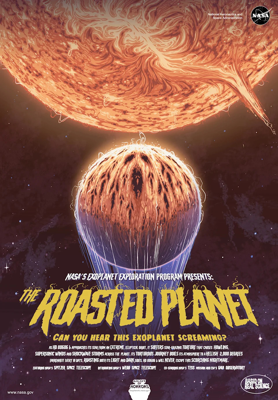 A funny travel poster showing the planet as a roasted one.