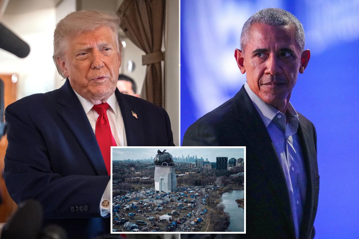 Trump mocks 'Barack Hussein Obama Library' with AI image of site overrun with trash and sprawling homeless encampments