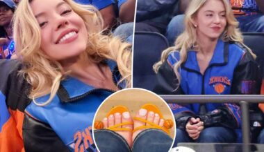 Sydney Sweeney wears Manolo Blahnik basketball sandals to Knicks Game 4 with Scooter Braun
