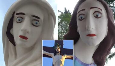 Ridiculous restoration job turns religious statues into googly-eyed caricatures