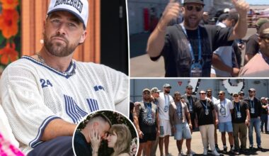 Travis Kelce continues California bachelor party weekend at NASCAR race with Patrick Mahomes