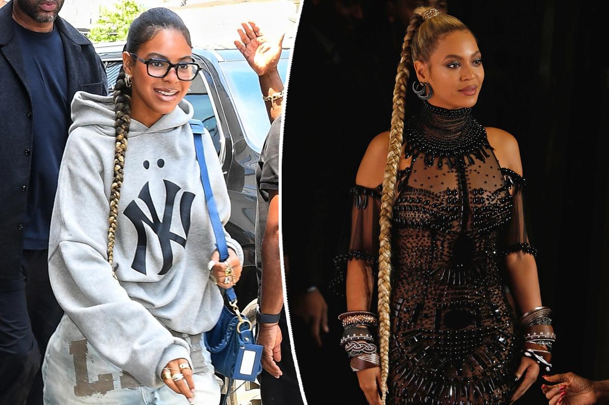 Blue Ivy takes a style cue from Beyoncé with high ponytail braid