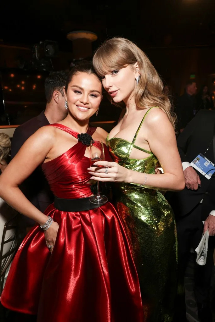 Selena Gomez and Taylor Swift at the 81st Annual Golden Globe Awards, airing live from the Beverly Hilton in Beverly Hills, California on Sunday, January 7, 2024. CBS