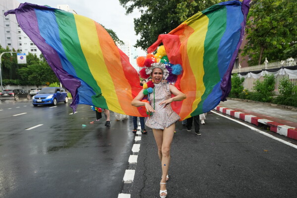 A participant takes part in the annual Pride Parade to celebrate the LGBTQ+ community's Pride Month in Bangkok, Thailand, Sunday, May 31, 2026, (AP Photo/Sakchai Lalit)