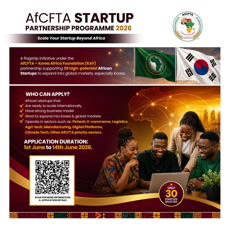 Apply for the AfCFTA Secretariat and Korea-Africa Foundation Startup Partnership Programme 2026 to Boost African Innovation and Global Market Access