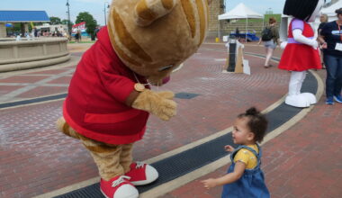 Sixteen-month-old Marleigh Goedelman from Swansea rushes toward a PBS-TV character during Mississippi Mornings, hosted by Nine PBS, on Saturday, May 30, 2026. 