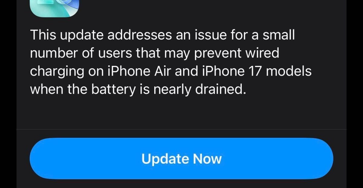 iOS 26.5.1 fixes charging issues on iPhone Air and iPhone 17 models.