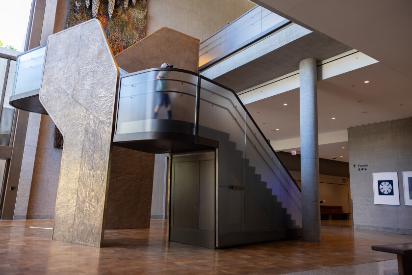 A stairwell in the Museum Tower at the Obama Presidential Center in Jackson Park.