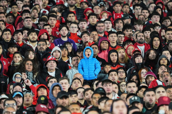 River Plate fans watch an Argentine soccer league match against San Lorenzo in Buenos Aires, Argentina, Sunday, May 10, 2026. (AP Photo/Rodrigo Abd)