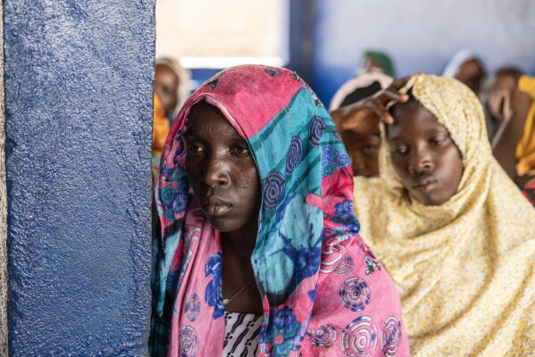 Women wait for their pre-natal consultations in the Birao District Hospital in Central African Republic, Thursday, March 26, 2026. (AP Photo/Caitlin Kelly)