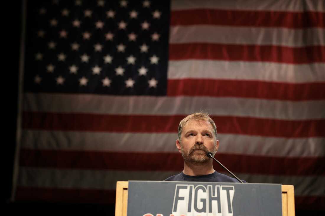 Democratic U.S. Senate candidate Graham Platner speaks at a “Fighting Oligarchy” tour stop held by Sen. Bernie Sanders (I-VT) in Orono, Maine. Platner the presumptive Democratic nominee and will face incumbent Sen. Susan Collins (R-ME) for Maine's U.S. Senate seat in the general election.