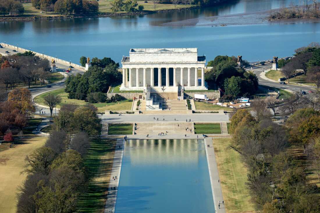 The reflecting pool, at the base of the Lincoln Memorial, previously looked blue in certain conditions like this day in November 2025.