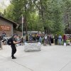 Off-duty Yosemite employees and locals protest the federal government's actions to reduce staffing at the Yosemite Village.