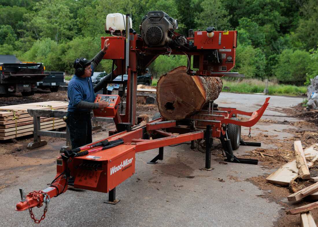 Thursday, May 21, 2026 — Saul Esparza uses a portable bandsaw mill at Camp Small, a wood waste collection yard run by the Baltimore City Department of Recreation and Parks, in Baltimore, MD.