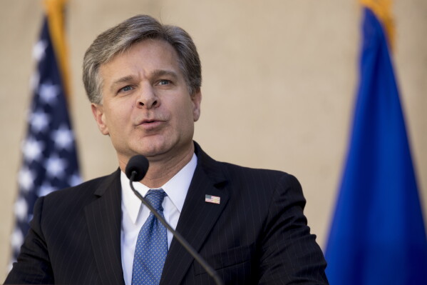 FBI Director Chris Wray speaks at his installation ceremony at the FBI Building in Washington, Sept. 28, 2017. (AP Photo/Andrew Harnik, File)