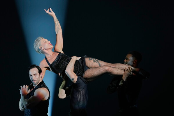 Host Pink perfroms 'All That Jazz' during the 79th Tony Awards on Sunday, June 7, 2026, at Radio City Music Hall in New York. (Photo by Charles Sykes/Invision/AP)