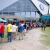 ATLANTA, GEORGIA - MAY 16: Attendees stand in line for the fan mart during the FIFA World Cup Trophy Tour on May 16, 2026 in Atlanta, Georgia. (Photo by Todd Kirkland - FIFA/FIFA via Getty Images)