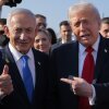 President Trump speaks to Israeli Prime Minister Benjamin Netanyahu at Israel's Ben Gurion International Airport on Oct. 13, 2025. Trump visited the country as part of a ceasefire agreement in the Israel-Hamas war in Gaza.