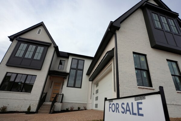 A for sale sign is posted outside a home, Feb. 10, 2026, in Nashville, Tenn. (AP Photo/George Walker IV, file)