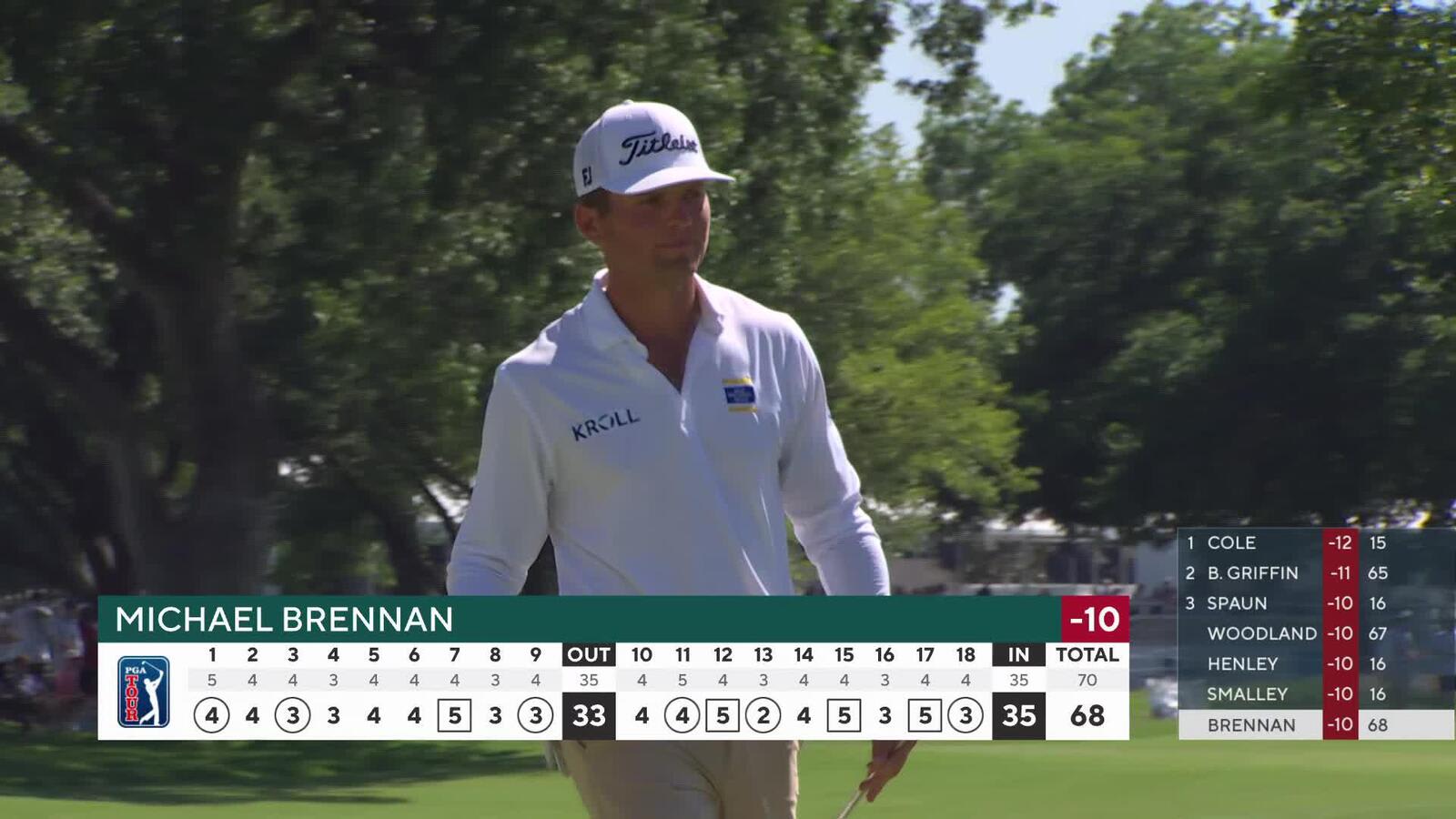 Michael Brennan drains 34-foot birdie putt on No. 18 at Charles Schwab