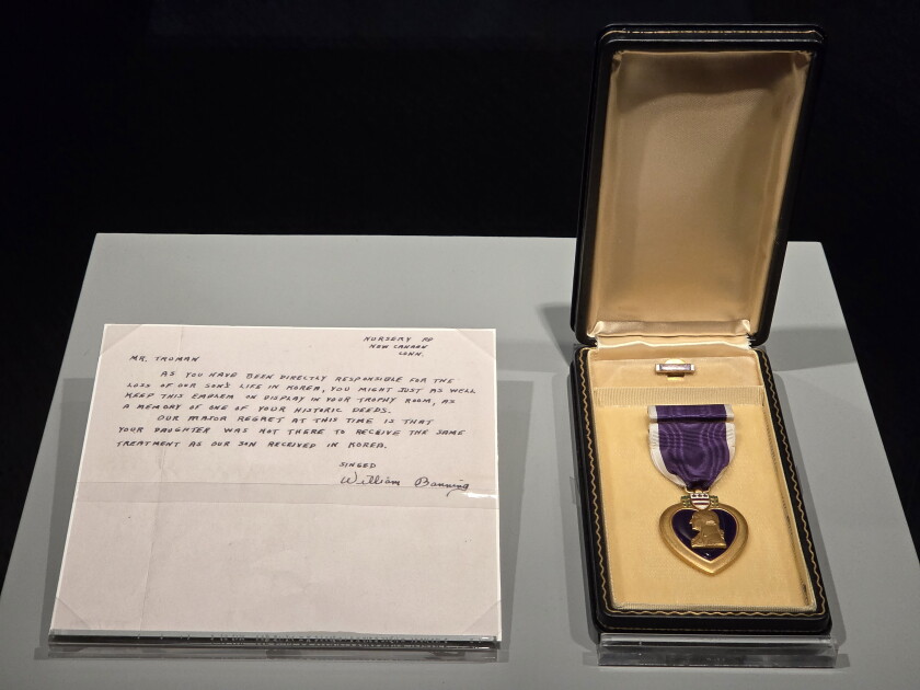 The Harry S. Truman museum displays a letter from a father who lost his son in the Korean War and, highly critical of Truman, sent his dead son’s Purple Heart to the president.