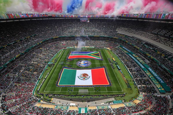 A general view of the Mexico City stadium ahead of the World Cup Group A soccer match between Mexico and South Africa in Mexico City, Thursday, June 11, 2026. (AP Photo/Antonio Felix)