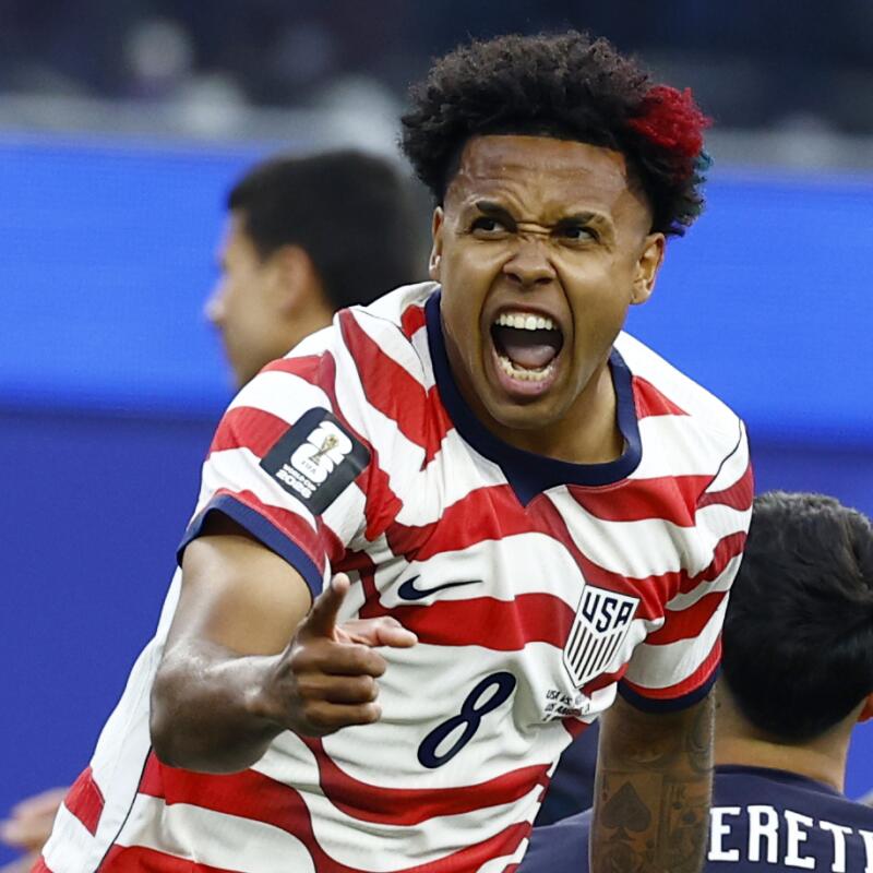 U.S. midfielder Weston McKennie celebrates after a goal in the first half.