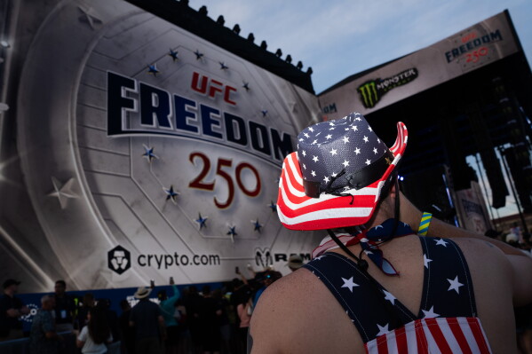 The UFC Fan Fest on the White House Ellipse ahead of Sunday's fight on the South Lawn, Saturday, June 13, 2026, in Washington. (AP Photo/Allison Robbert)