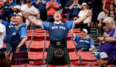 Scotland's Tartan Army soccer fans turned Red Sox game at Fenway Park into a party with bagpipes, singing