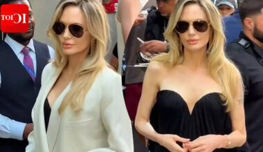 Angelina Jolie makes jaws drop at 'Couture' screening in New York; Actress shows off tattooed back in strapless gown - WATCH﻿ |