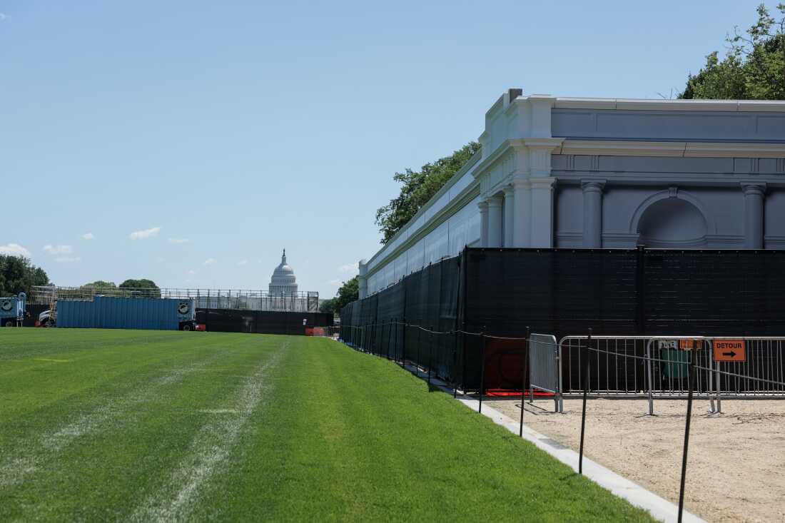 Workers started setting up the fair, in view of the U.S. Capitol, in late May.
