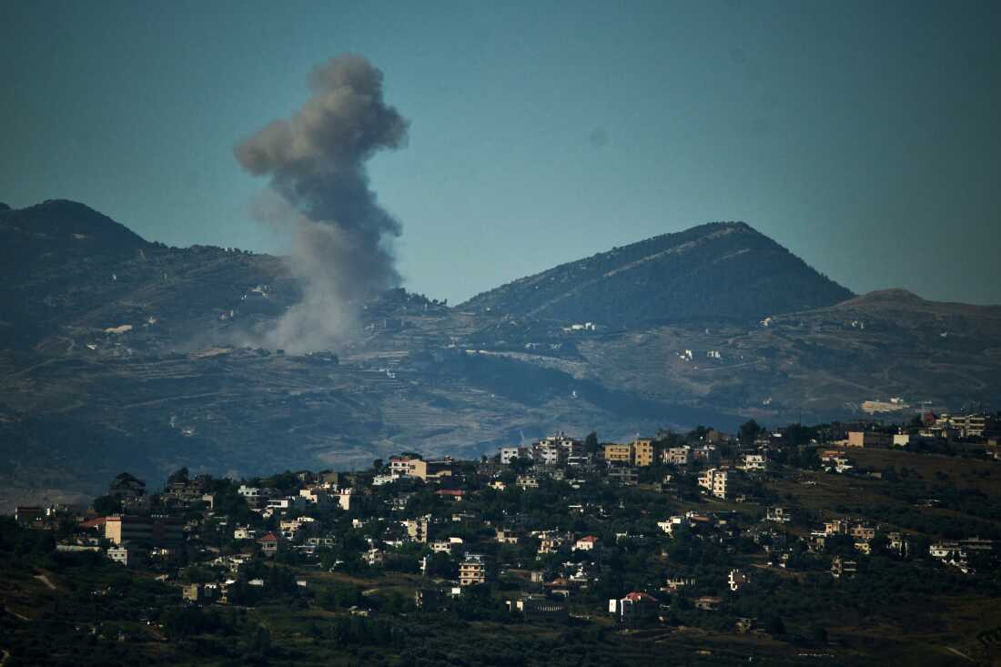 Smoke rises to the sky following an Israeli military strike in southern Lebanon as seen from northern Israel, Friday, June 19, 2026.