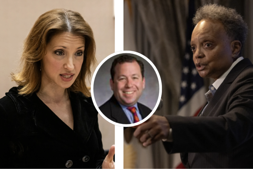 Now-former Inspector General Deborah Witzburg, left, former Mayor Lori Lightfoot, right, and her one-time chief operating officer, Paul Goodrich, center.