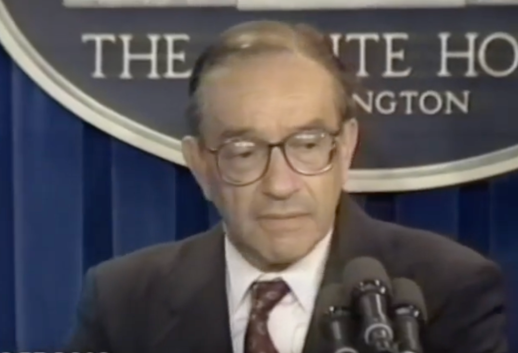 In 1991 President Bush announced the reappointment of the Chairman of the Federal Reserve Alan Greenspan to a new four year term as head of the Federal Reserve-image courtesy CSPAN