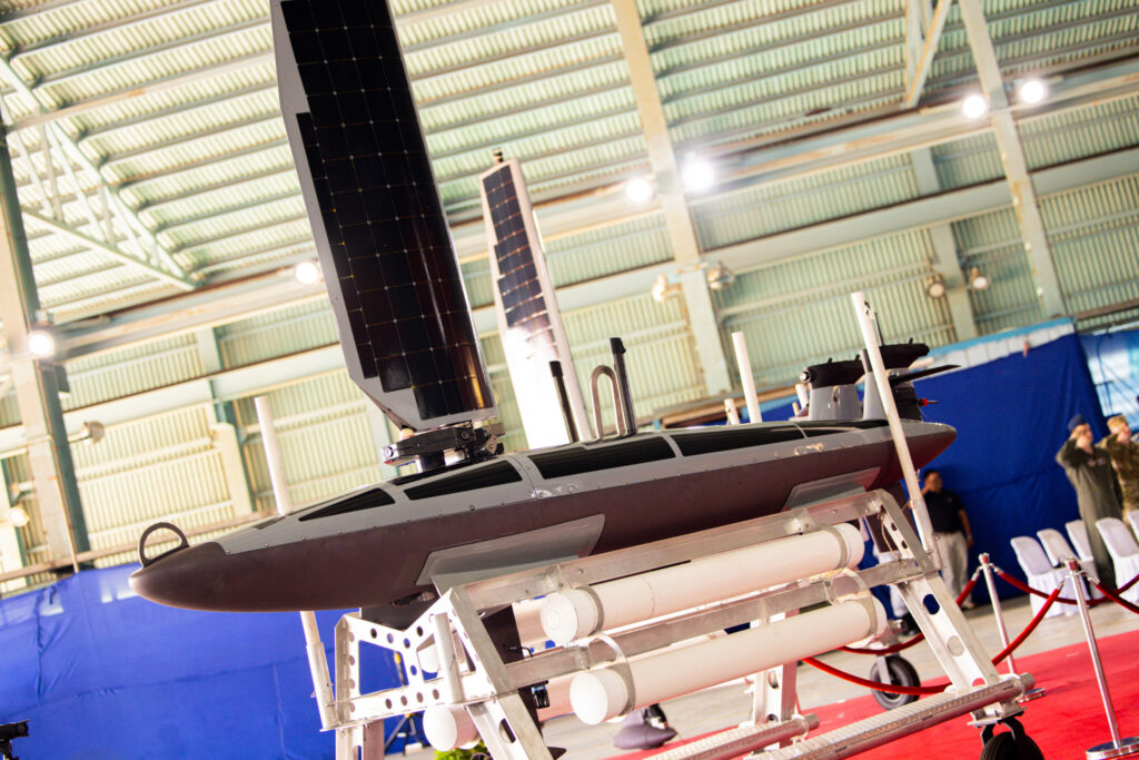 One of four Ocean Aero Triton autonomous underwater and surface vehicles displayed at the Philippine Navy’s Naval Operating Base Subic.