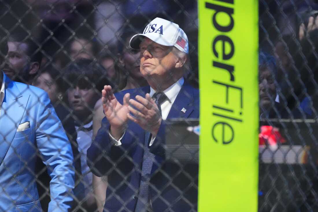 President Donald Trump applauds after Justin Gaethje defeated Ilia Toupruia in the lightweight championship bout at UFC Freedom 250 on the South Lawn of the White House, Monday, June 15, 2026, in Washington.