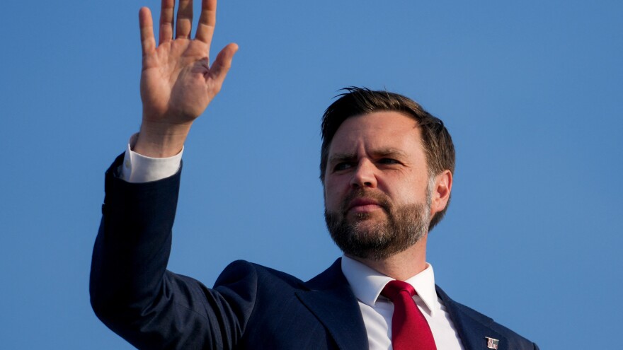 Vice President Vance waves as he boards Air Force Two as he leaves Switzerland after meeting with representatives from Iran to negotiate details of their peace agreement at Emmen Air Base, near Lucerne, on June 22, 2026.