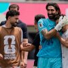 Iran players react at the end of the World Cup Group G soccer match between Belgium and Iran in Inglewood, Calif., near Los Angeles, Sunday, June 21, 2026.