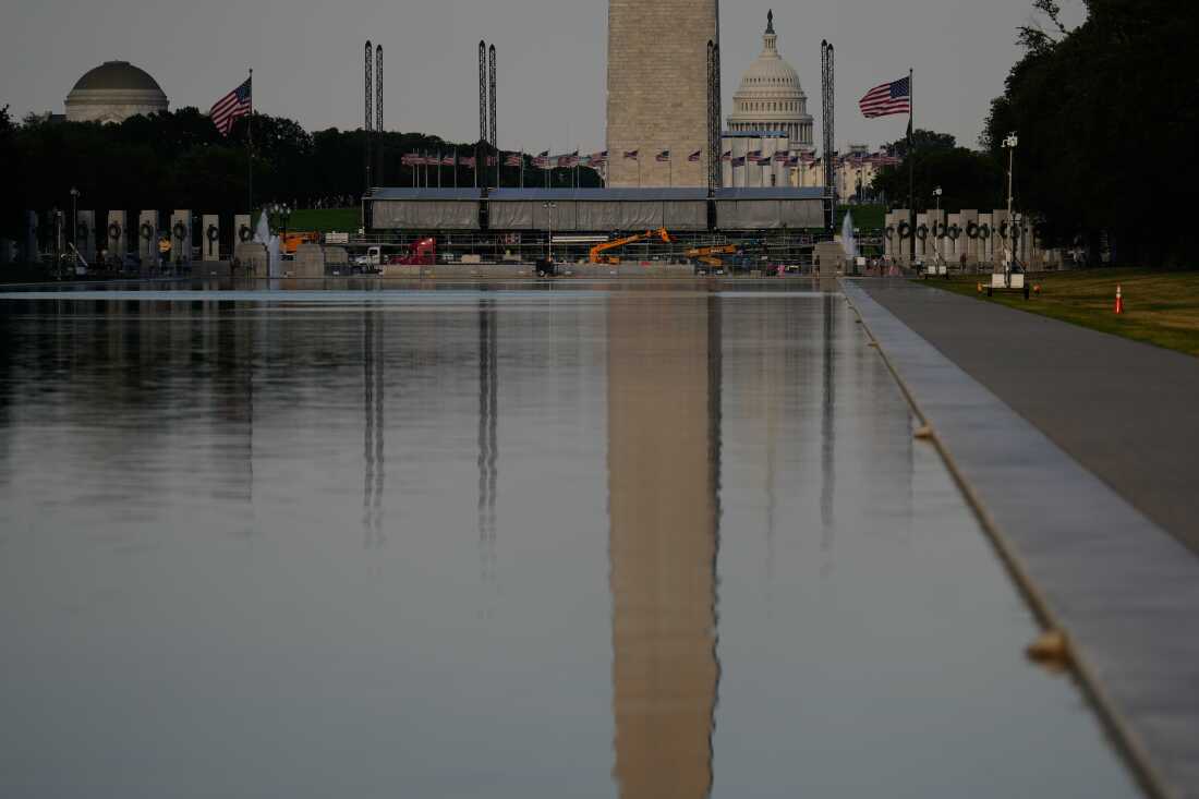 The U.S. Capitol and the Washington Monument are reflected in the Lincoln Memorial Reflecting Pool Thursday, June 25, 2026, in Washington.