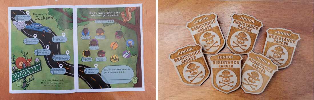 Newly banned booklets from other National Parks are presented during the America 433 pop up event at Harpers Ferry National Park; Junior Resistance Ranger pins are given out at the same event.