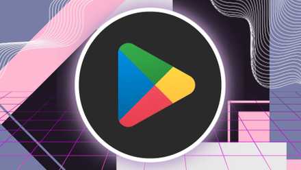 The Google Play Store logo on a purple background
