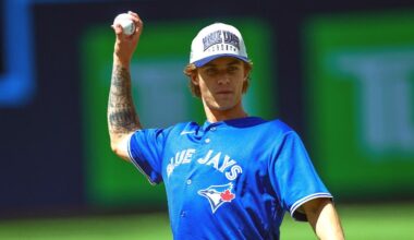 Maple Leafs top pick Gavin McKenna kicks off his time in Toronto with a rough ceremonial pitch