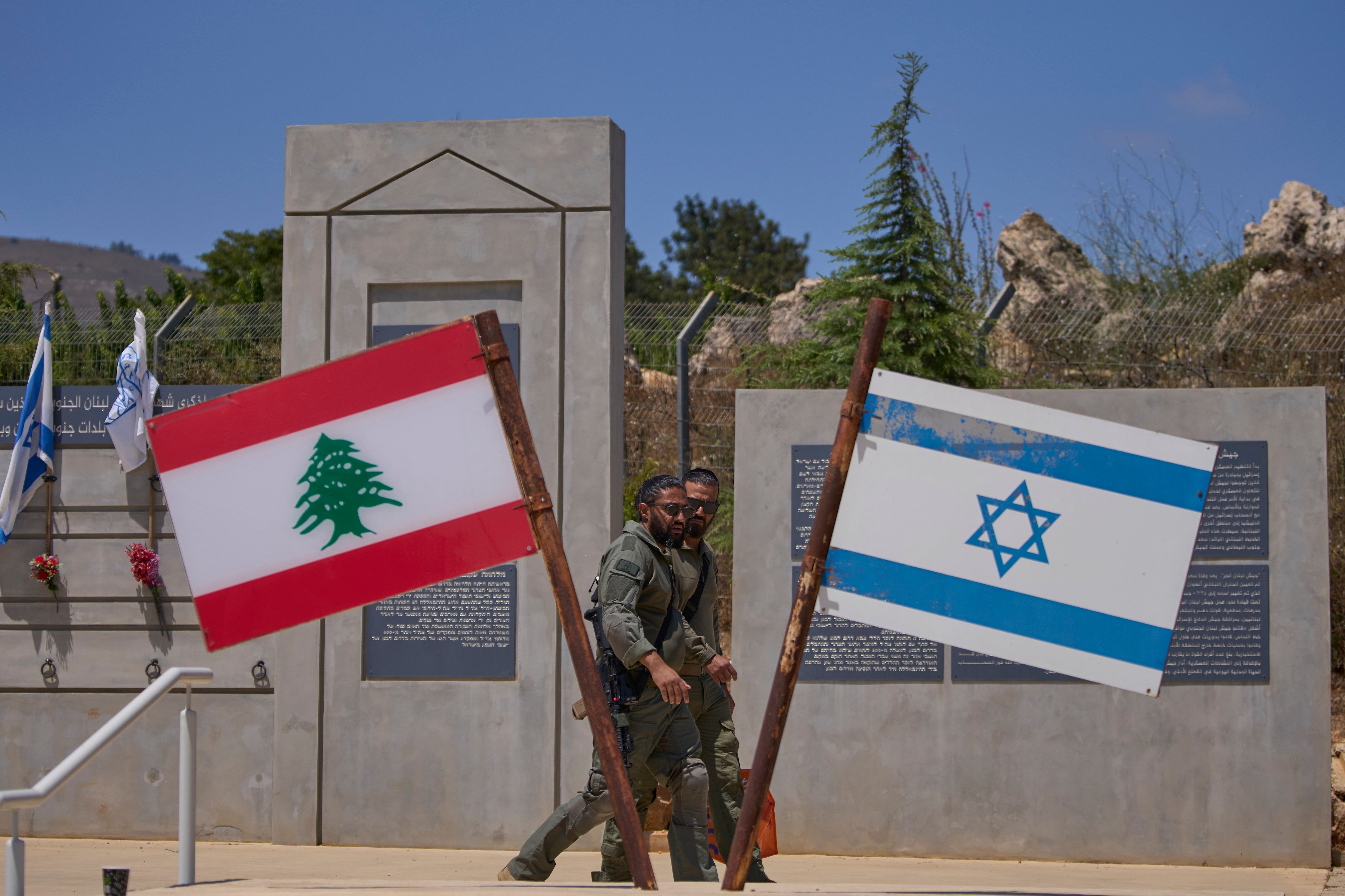 Israeli soldiers are seen at a memorial site on the border with Lebanon in northern Israel, Sunday, 28 June 2026