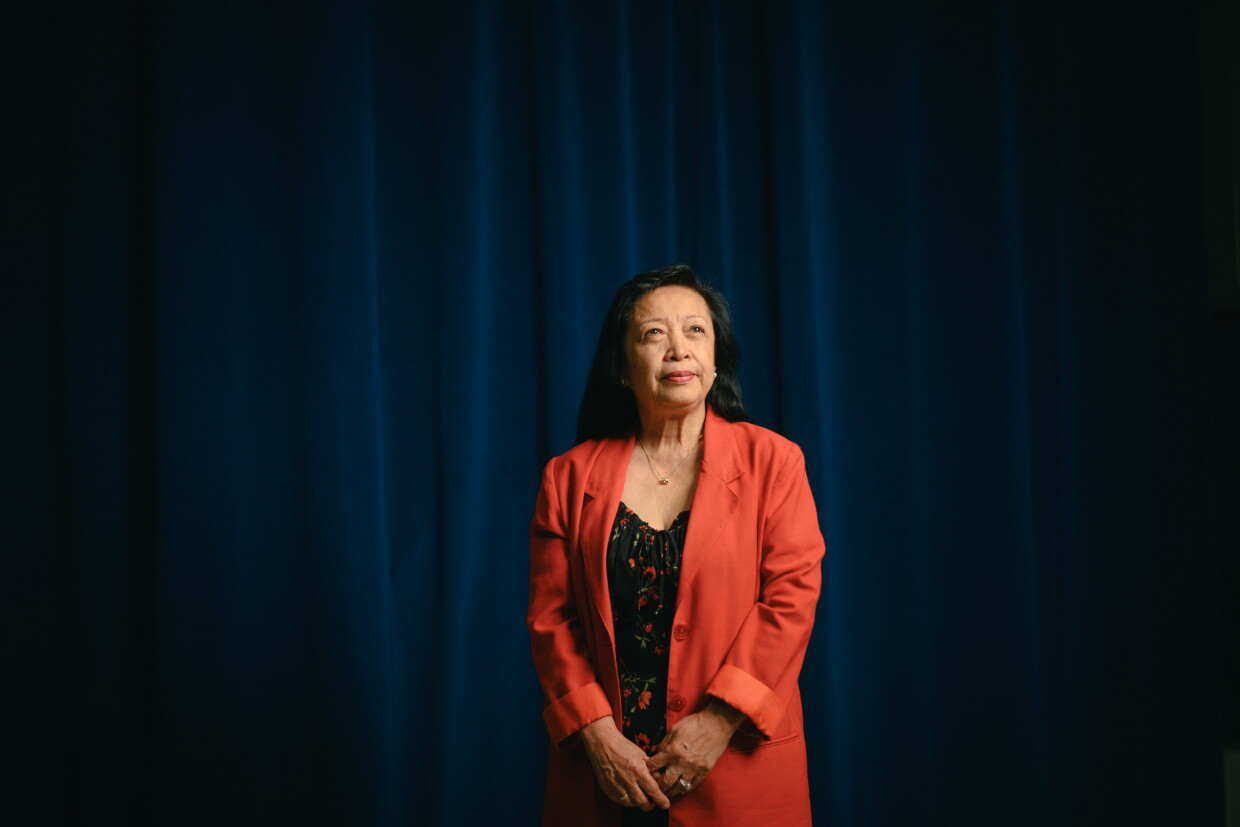 Judy Patacsil, a professor of Filipino Studies at San Diego Miramar College, stands for a portrait at the KPBS offices in San Diego, California on June 9, 2026.